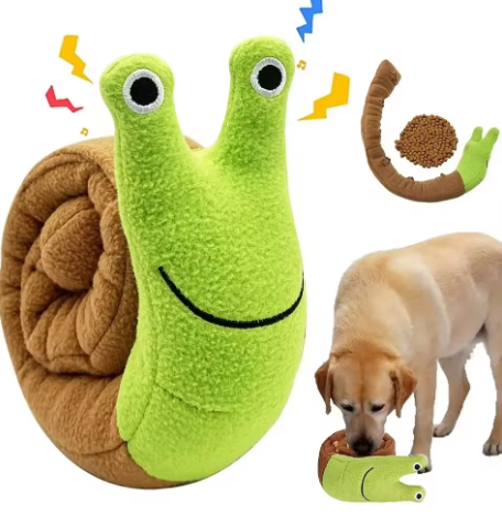 Squeaky Snail Puzzle Toy Plush, Treat Hiding & Teething Dog Toy