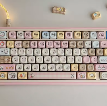 130-key Teddy Bear PBT Keycaps – MOA Profile, Cherry MX Compatible, Sublimation Custom Keycaps