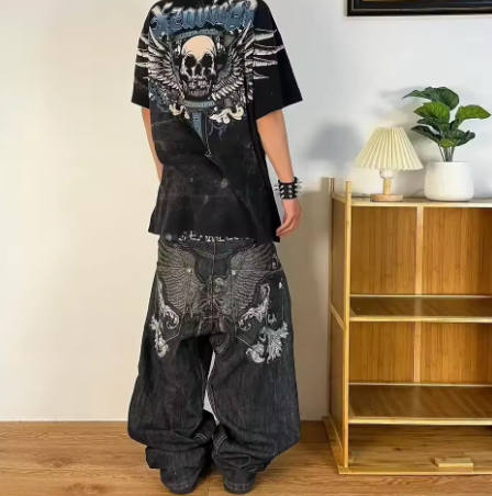 2024 Retro Hip Hop Embroidered Jeans β Unisex Y2K Gothic Wide-leg Streetwear