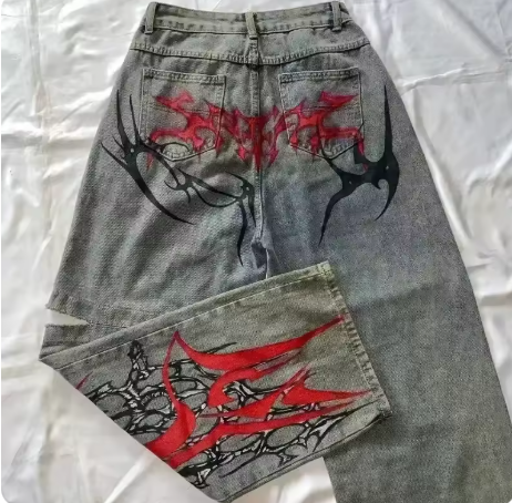 2024 Retro Hip Hop Embroidered Jeans β Unisex Y2K Gothic Wide-leg Streetwear