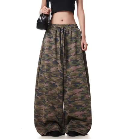 Camo Cargo Baggy Pants โ Men's High-Rise Straight Wide Leg, Vintage Y2K Style
