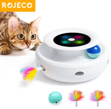ROJECO 2in1 Smart Cat Toy - Automatic Feather Ball, 5 Modes, Pet Electronic Interactive Toy