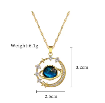 Planet, Moon, Astronaut Pendant Necklace