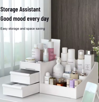 White Drawer Makeup Organizer - Plastic Material, Dorm/Vanity, Cosmetics/Skincare Storage
