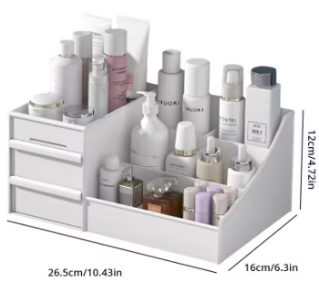 White Drawer Makeup Organizer - Plastic Material, Dorm/Vanity, Cosmetics/Skincare Storage