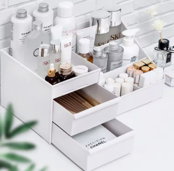White Drawer Makeup Organizer - Plastic Material, Dorm/Vanity, Cosmetics/Skincare Storage