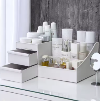 White Drawer Makeup Organizer - Plastic Material, Dorm/Vanity, Cosmetics/Skincare Storage
