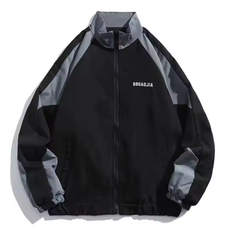 Hip-hop patchwork windbreaker jacket, a unisex spring/fall street fashion outerwear.