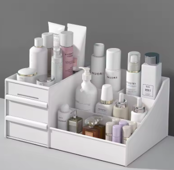 White Drawer Makeup Organizer - Plastic Material, Dorm/Vanity, Cosmetics/Skincare Storage