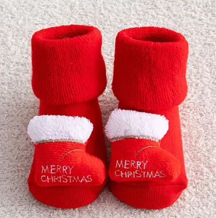Newborn Christmas Baby Socks - Non-Slip Cotton Toddler Short Socks for Boys and Girls