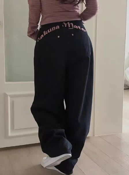 High-waisted embroidered denim pants – Women's wide-leg casual jeans