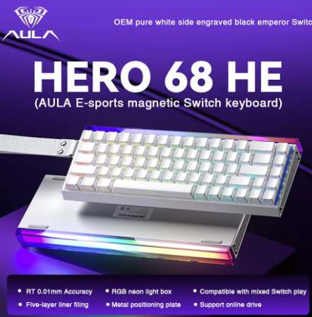 AULA HERO 68HE Gaming Keyboard – Magnetic Switches, 8K Ultra-Fast Response, RGB Wired, Esports Ready