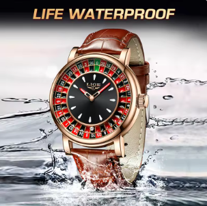 LIGE 2025 Creative Luxury Men’s Watch – Roulette Dial Quartz Wristwatch