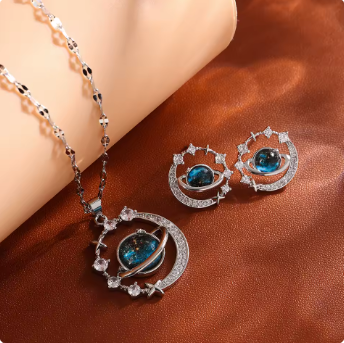 Planet, Moon, Astronaut Pendant Necklace