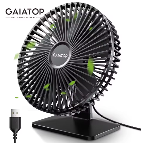 GAIATOP USB Desk Fan – 4-speed, 90° adjustable, quiet and portable