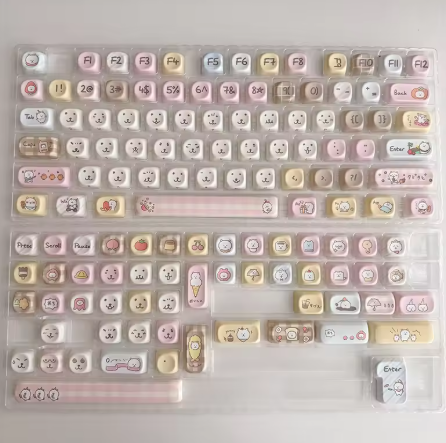 130-key Teddy Bear PBT Keycaps – MOA Profile, Cherry MX Compatible, Sublimation Custom Keycaps