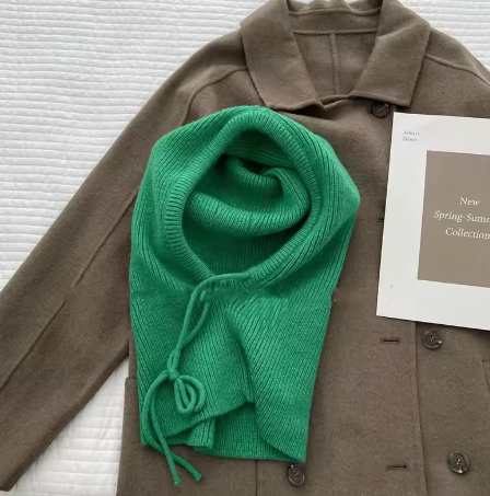 Knit Hooded Balaclava Hat Women's Winter Warm Drawstring Neck Warmer Beanie