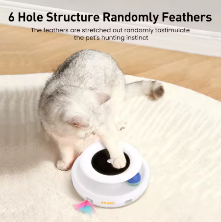 ROJECO 2in1 Smart Cat Toy - Automatic Feather Ball, 5 Modes, Pet Electronic Interactive Toy