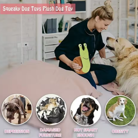 Squeaky Snail Puzzle Toy Plush, Treat Hiding & Teething Dog Toy