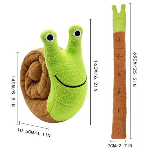 Squeaky Snail Puzzle Toy Plush, Treat Hiding & Teething Dog Toy