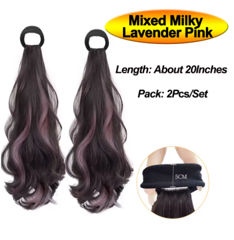 Wave Ponytail Synthetic Wig – Heat Resistant, With Elastic Band, Daily Use Hairpiece