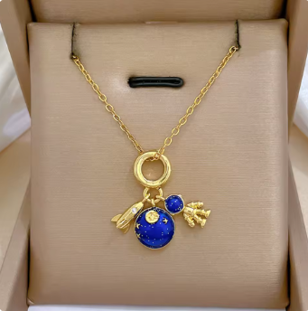 Planet, Moon, Astronaut Pendant Necklace