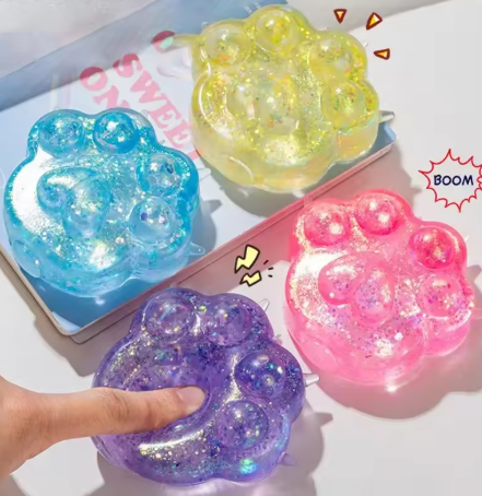TPR Anti-Stress Spangle Squishy Toy, Slow-Rebound Cat Paw Stress Relief