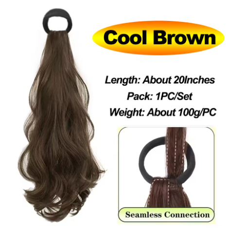 Wave Ponytail Synthetic Wig – Heat Resistant, With Elastic Band, Daily Use Hairpiece
