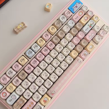 130-key Teddy Bear PBT Keycaps – MOA Profile, Cherry MX Compatible, Sublimation Custom Keycaps