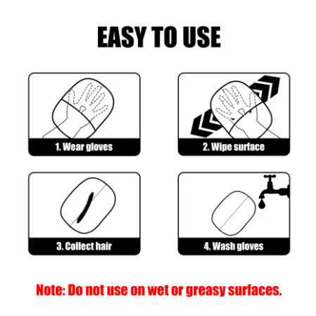 Reusable Pet Hair Removal Gloves - Double-Sided Brushing and Hair Removal Tool