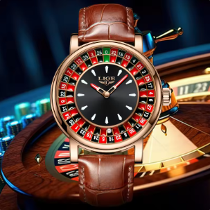 LIGE 2025 Creative Luxury Men’s Watch – Roulette Dial Quartz Wristwatch