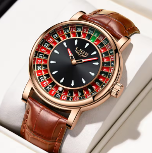 LIGE 2025 Creative Luxury Men’s Watch – Roulette Dial Quartz Wristwatch
