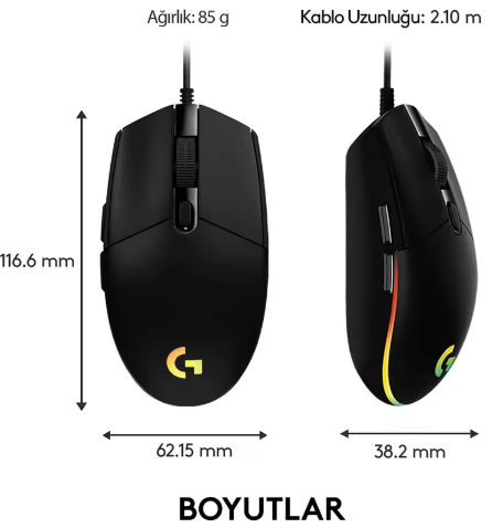 Logitech G102 Wired Gaming Mouse - 8000DPI, RGB Lighting, for PC/Mac
