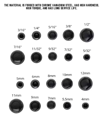 Hex Socket Driver Set – 5-13mm, 9-Pack, Bit Wrench for Nuts and Screws