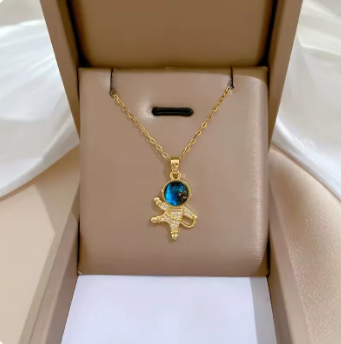Planet, Moon, Astronaut Pendant Necklace