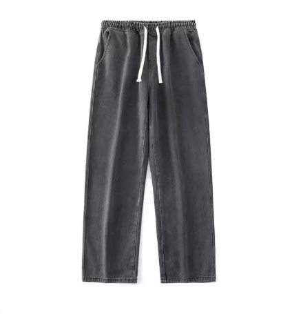 Men's Loose-Fit Wide Jeans - Black and Light Blue, 2024 New Street Fashion Denim Pants