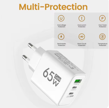 65W GaN Fast Charger – USB-C PD 3.0, Compatible with iPhone 15/Samsung/Xiaomi, EU/KR Plug