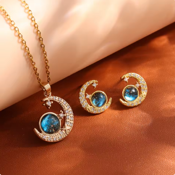 Planet, Moon, Astronaut Pendant Necklace