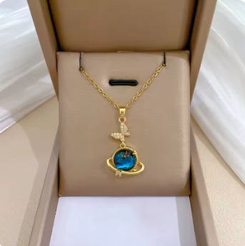 Planet, Moon, Astronaut Pendant Necklace