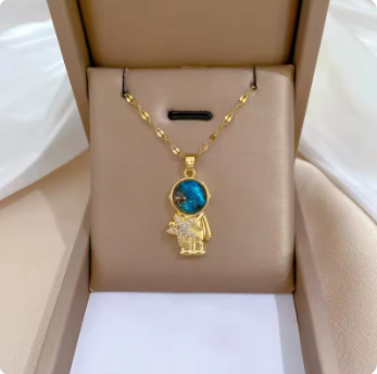 Planet, Moon, Astronaut Pendant Necklace