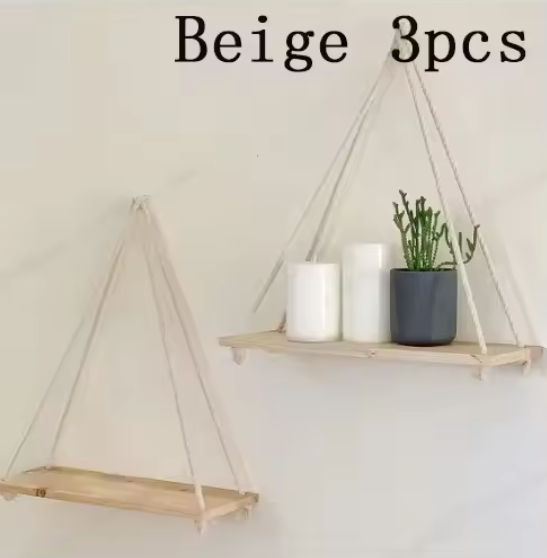 Wood Hanging Rope Wall Shelf