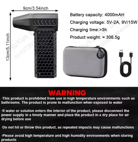 CAER Turbo Jet Mini Fan – 130,000 RPM, 52m/s Wind Speed, Portable Dust Remover, Storage Bag Included