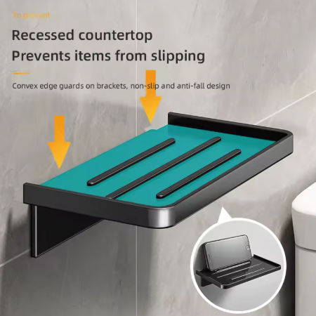 ABS Bathroom Wall Shelf – Black Shower Storage Rack (WB8011)