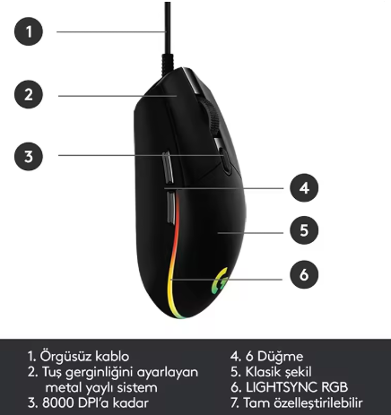 Logitech G102 Wired Gaming Mouse - 8000DPI, RGB Lighting, for PC/Mac