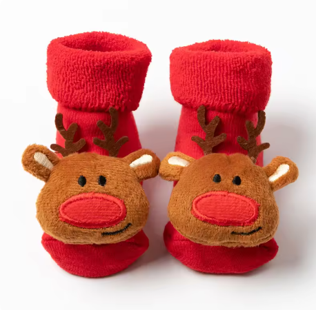 Newborn Christmas Baby Socks - Non-Slip Cotton Toddler Short Socks for Boys and Girls