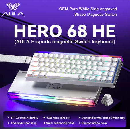AULA HERO 68HE Gaming Keyboard – Magnetic Switches, 8K Ultra-Fast Response, RGB Wired, Esports Ready