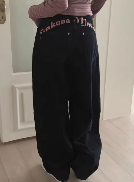 High-waisted embroidered denim pants – Women's wide-leg casual jeans