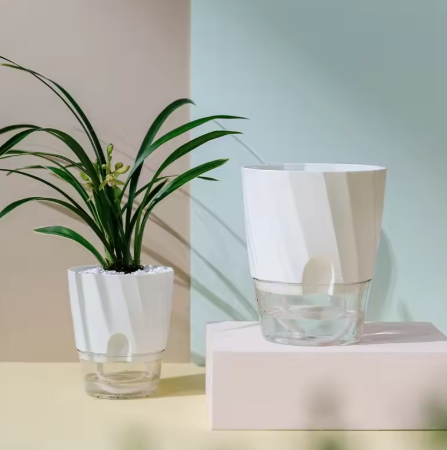 Self-Watering Flower Pot 🌱 Transparent Double Layer, Self-Absorbing Plastic Flower Pot for Indoor and Office Use