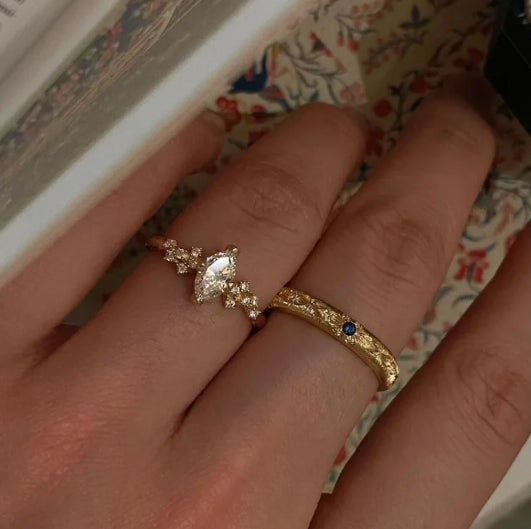 Symbol of Blessing Fortune Diamond Couple Ring