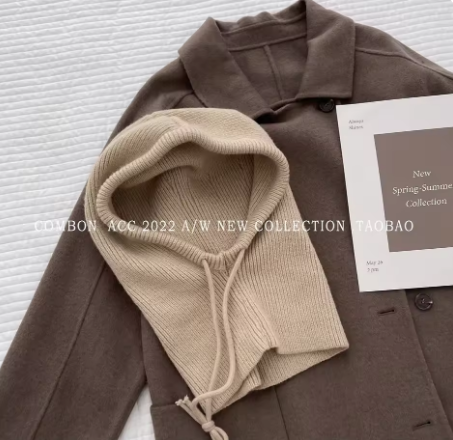 Knit Hooded Balaclava Hat Women's Winter Warm Drawstring Neck Warmer Beanie